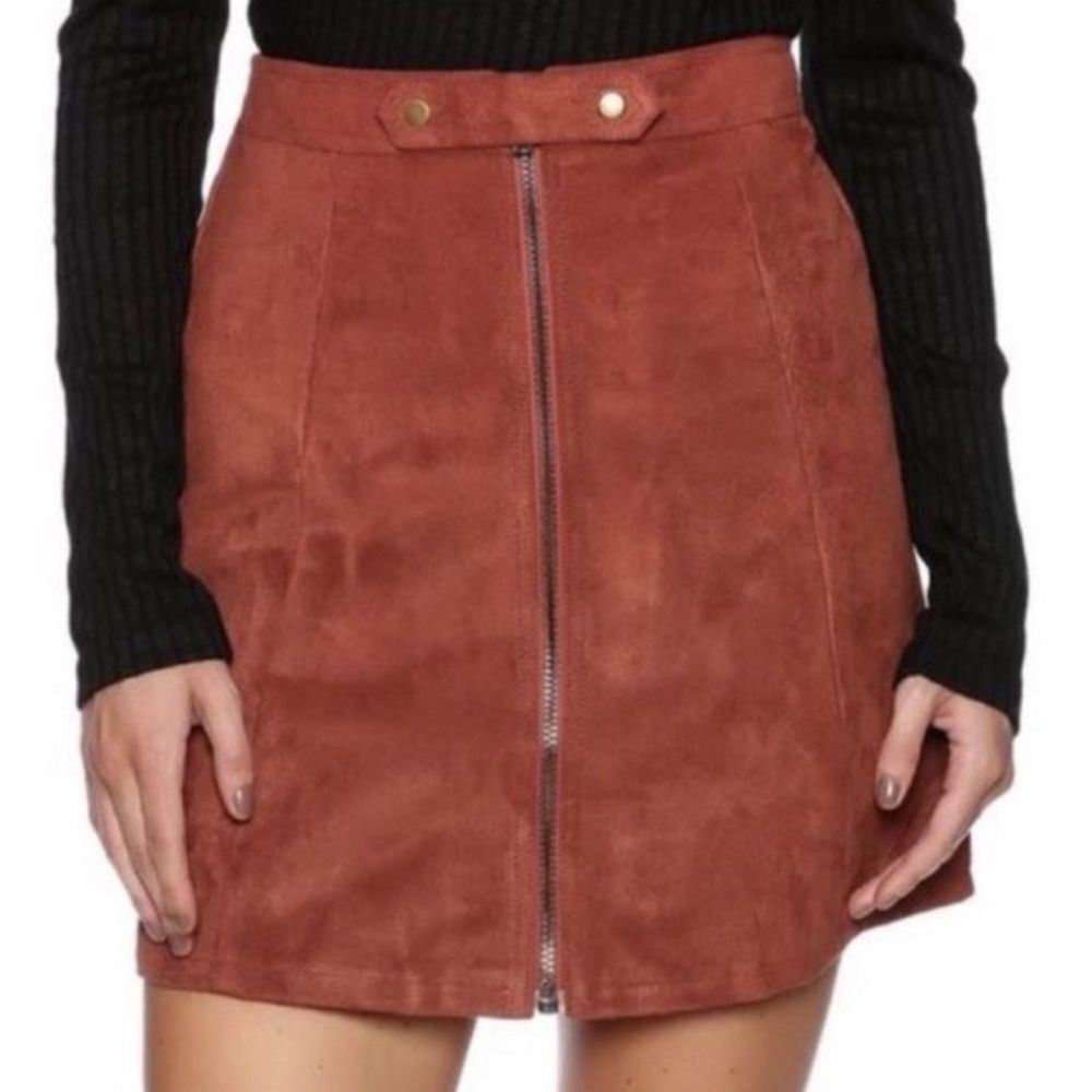 NWT Bishop+Young Suede A-Line Rust Zip Up Skirt Size S